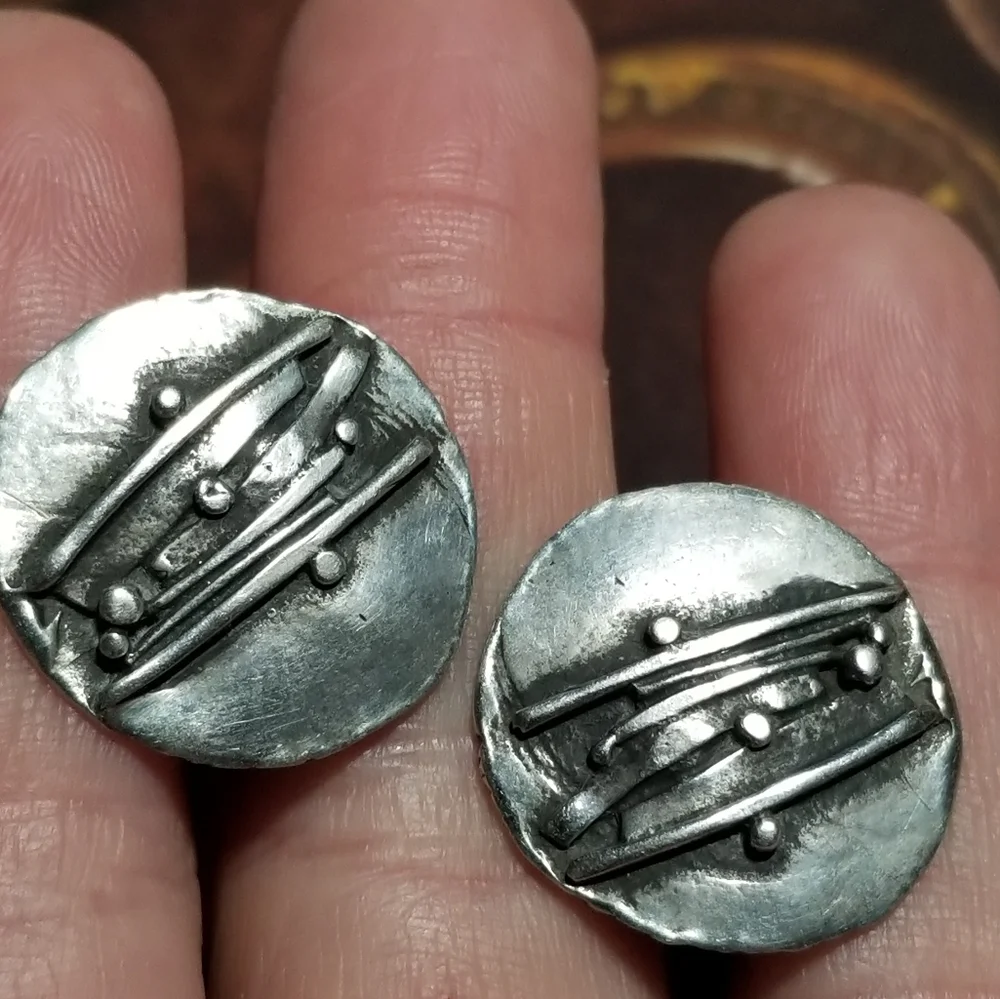 Vintage Sterling Silver cufflinks modernist design brutalist 925 domed circle